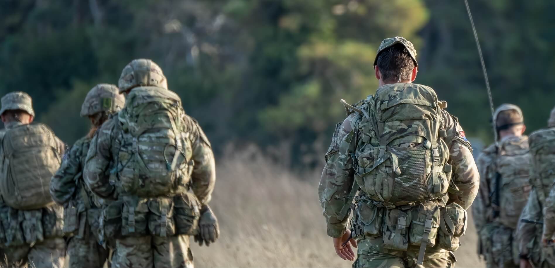 Armed forces personnel walking in field